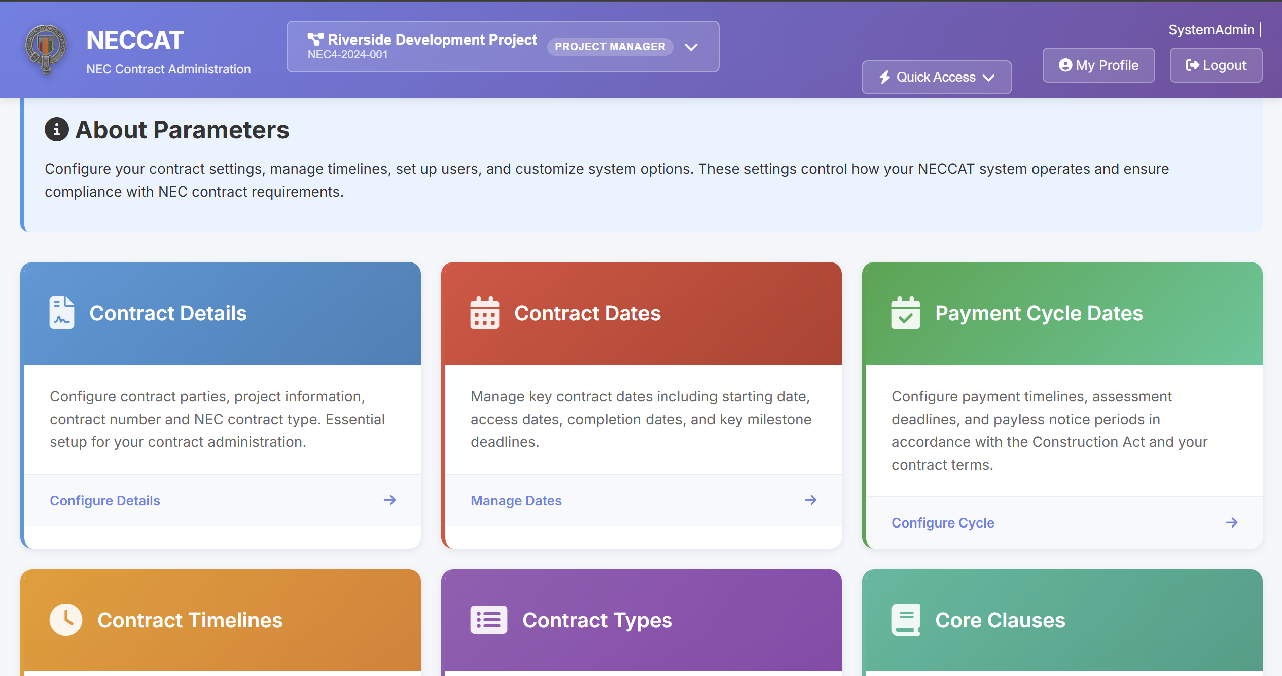 NECCAT contract parameters setup