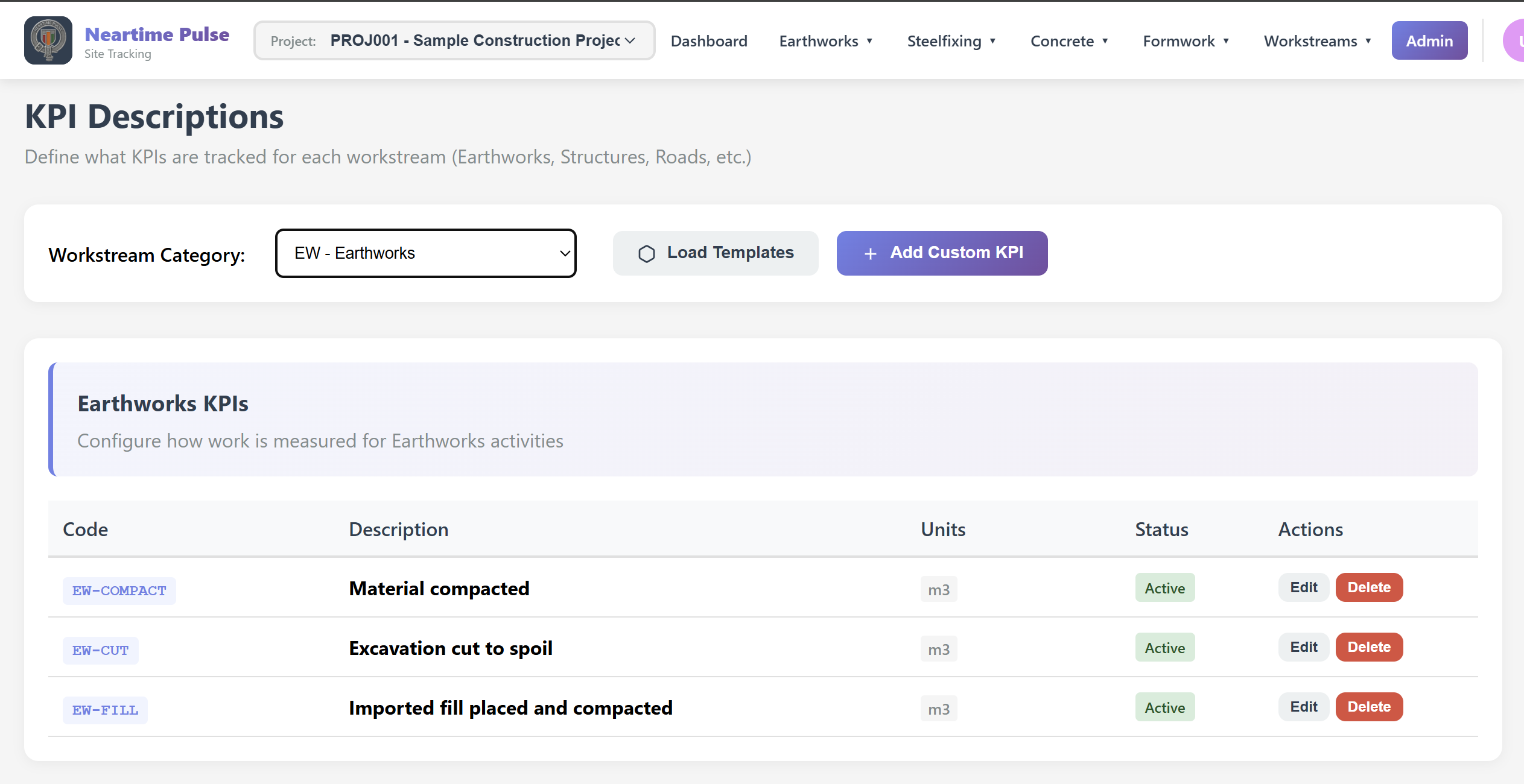 Neartime Pulse KPI descriptions configuration